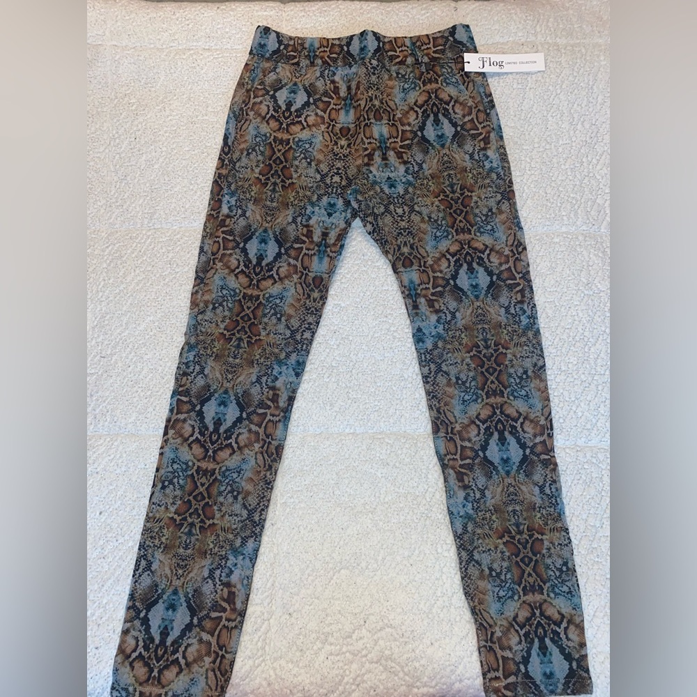 Womens FLOG turquoise python pants NWT